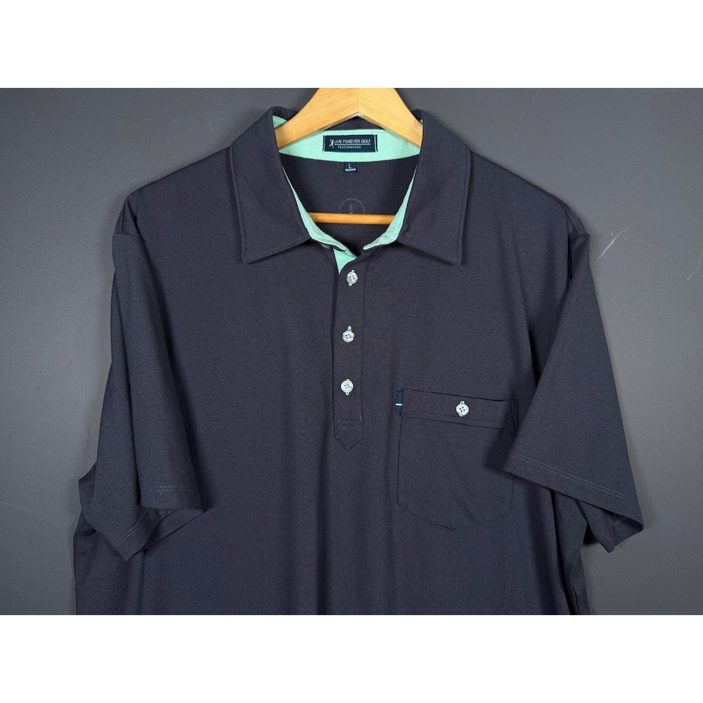 Live Forever Golf Performance Polo Shirt Mens Large Gray Short Sleeve Pocket